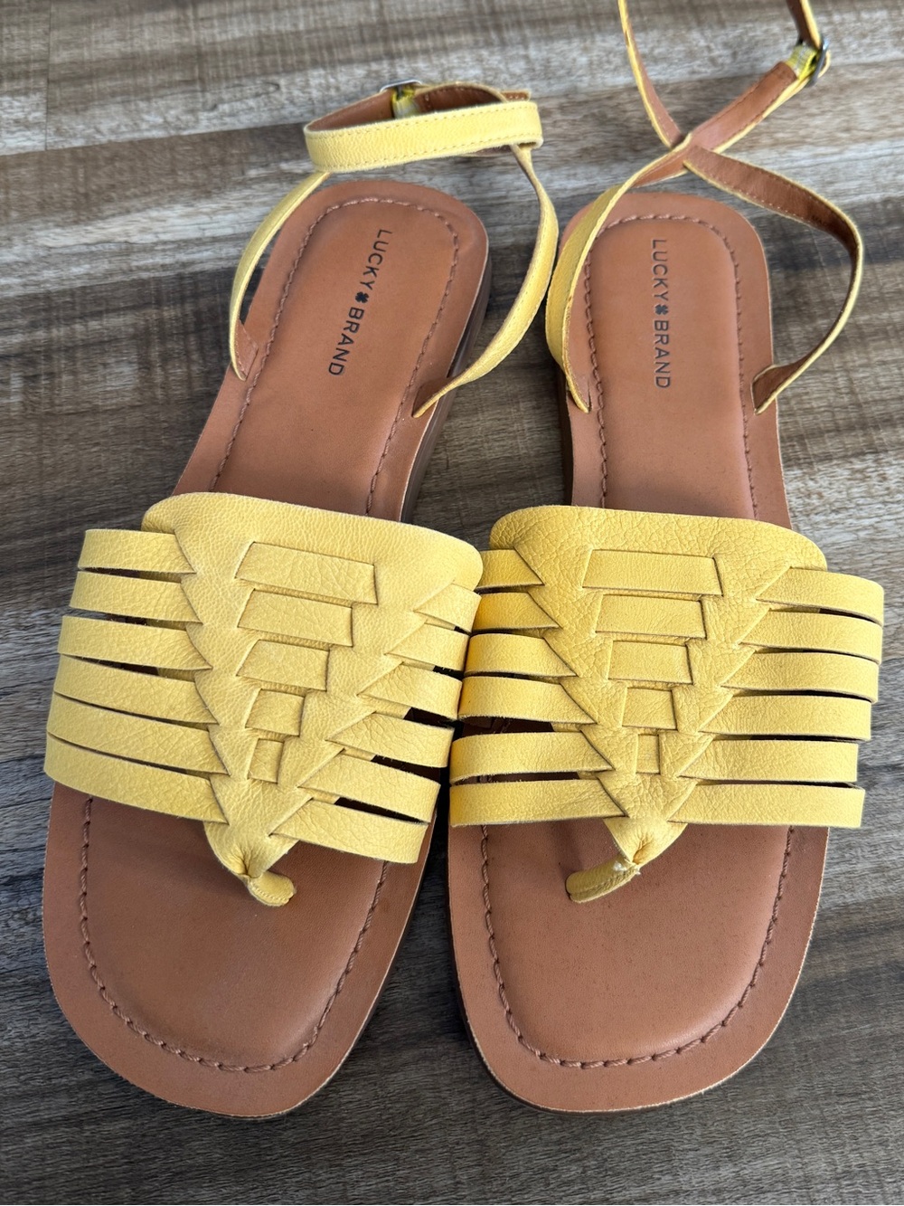 Lucky Brand Yellow Woven Ankle Strap Flat Sandals Women’s 9.5